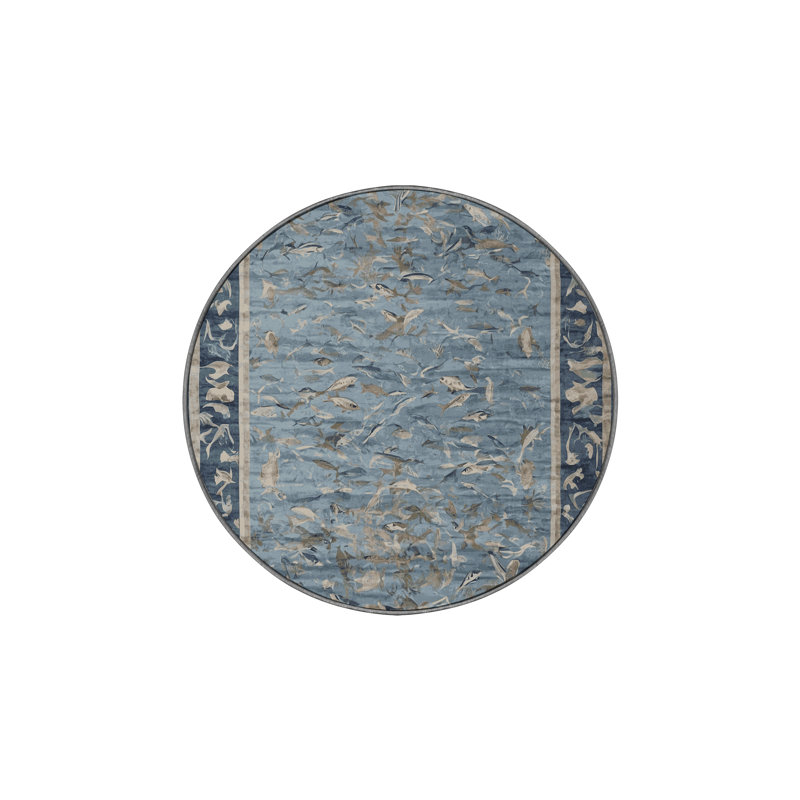 Machine Washable Gray Area Rug, Round 8'