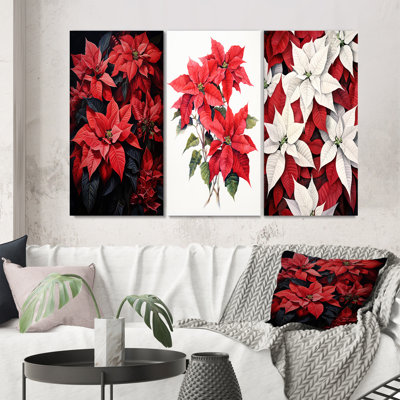 «Poinsettia Flower Noir», 3 pièces sur toile