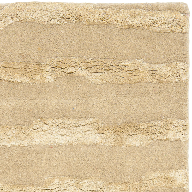 Nukri Hand Tufted Wool/Cotton/Viscose Striped Rug in Beige, Rectangle 8' x 10'