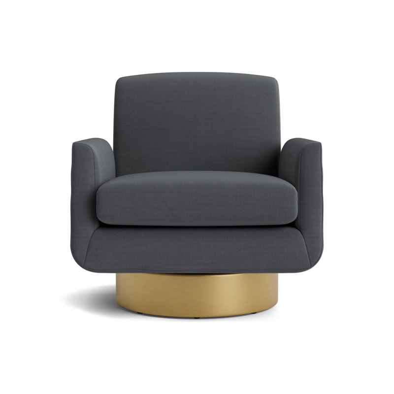 Supernova Full Swivel Chair, Performance Linen - Charcoal, Brushed Brass