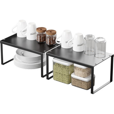 Ensemble de 2 tablettes d'armoire, ensemble de 2 tablettes d'armoire, organisateur de comptoir de cuisine en métal empilable, support de rangement réglable pour garde-manger, noir
