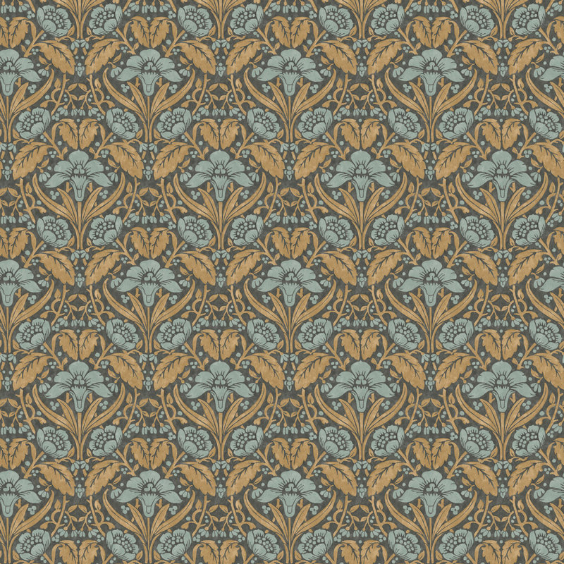 2'9" L x 27.58" W Wallpaper Roll, Aqua/Ochre