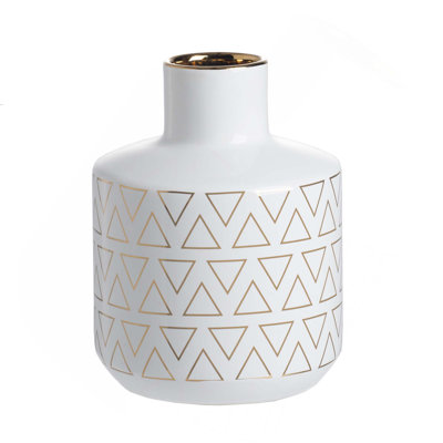 Modern Geometric Pattern Ceramic Vase With Curved Neck For Tabletop Decoration And Centerpiece Display