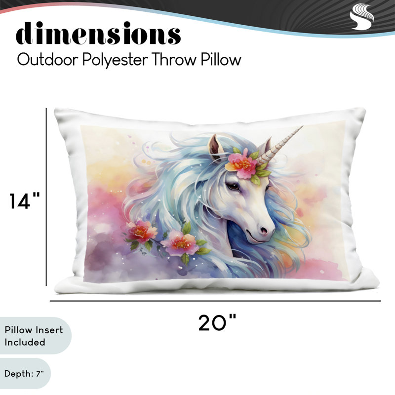 Coussin Magical Unicorn with Blossoms, imprimé par Creative Studio, 14 x 7 x 20, Licorne bleue, Rectangle H 14 po x l 20 po