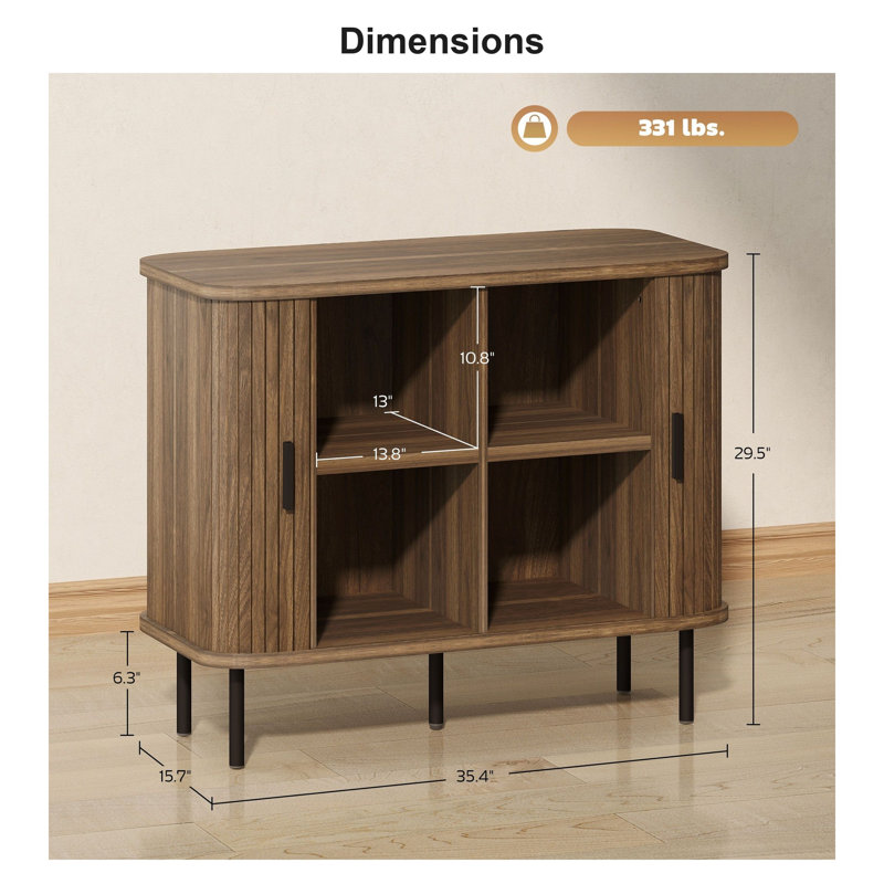 Buffet Nordic avec portes à tambour et pieds en métal pour bar