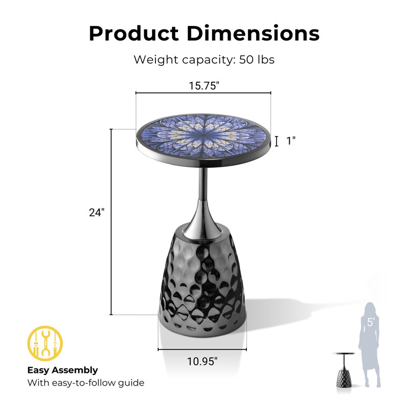 Cheryll Metal Side Table With Geometric Pattern Top And Hammered Base