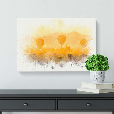 Hot Air Balloons over Bagan in Abstract - Wrapped Canvas