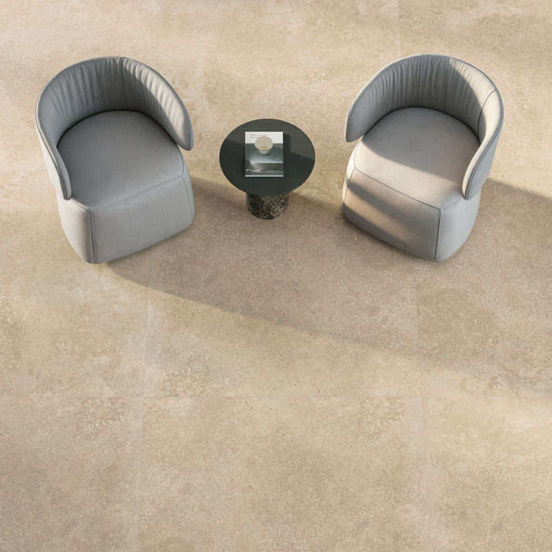 Nivola 24" x 48" - Artisan Travertine Porcelain Tile, Beige Cream
