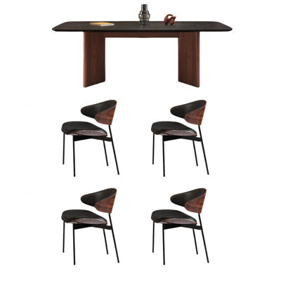 Black rock plate dining table and chair set
