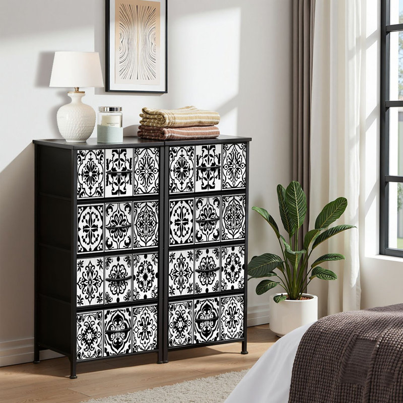 4 Drawer Dresser for Bedroom, Narrow Chest of Drawers, Wooden Top and Study Iron Frame 18"x37.5"-(WxH)