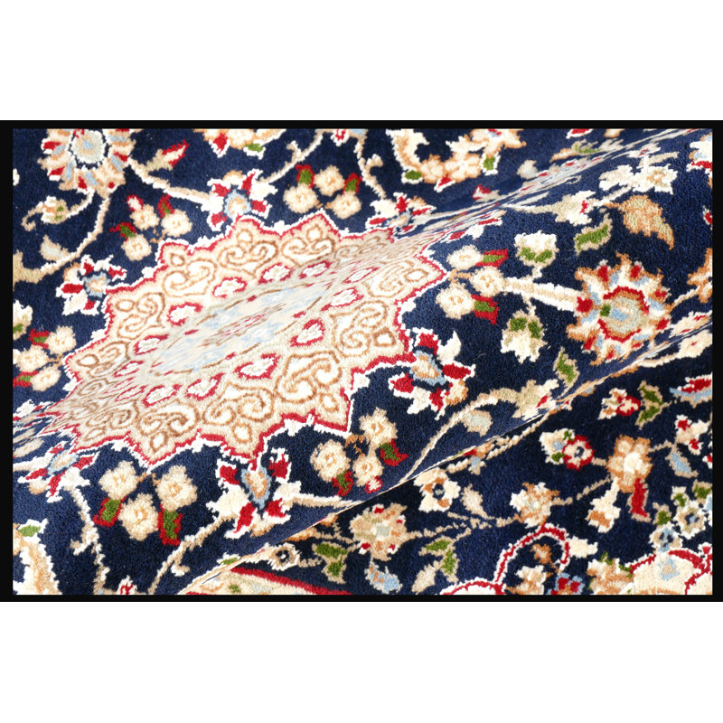 Hand-Knotted High-Quality Navy and Yellow Runner