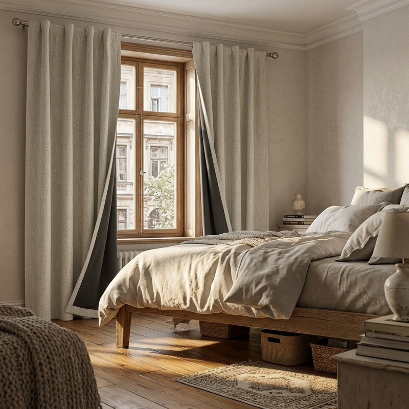 Faux Linen Room Darkening Curtain