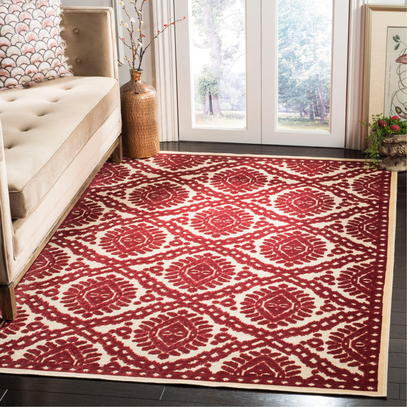 Tapis rouge grange tissé et touffeté à la main, Rectangle 8 pi x 11 pi 2 po