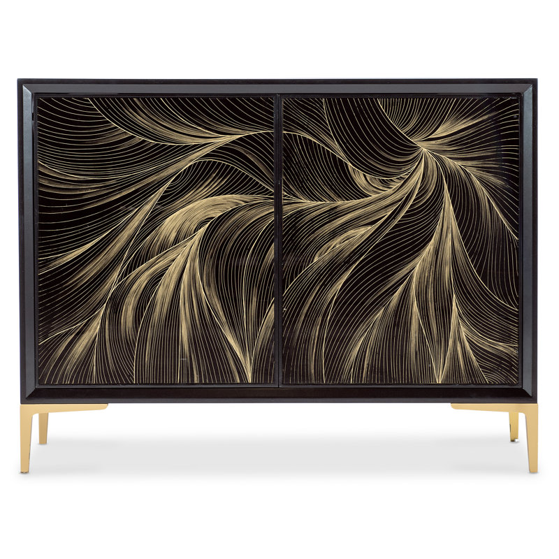 Black and Gold Maple Veneer Hall Chest with Abstract Design