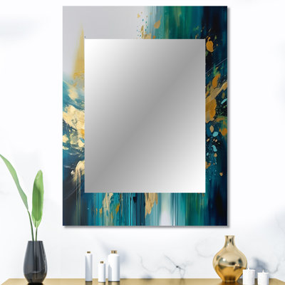 Golden Explosion Triangles IV - miroir géométrique, miroir mural décoratif moderne, impression d'art en métal