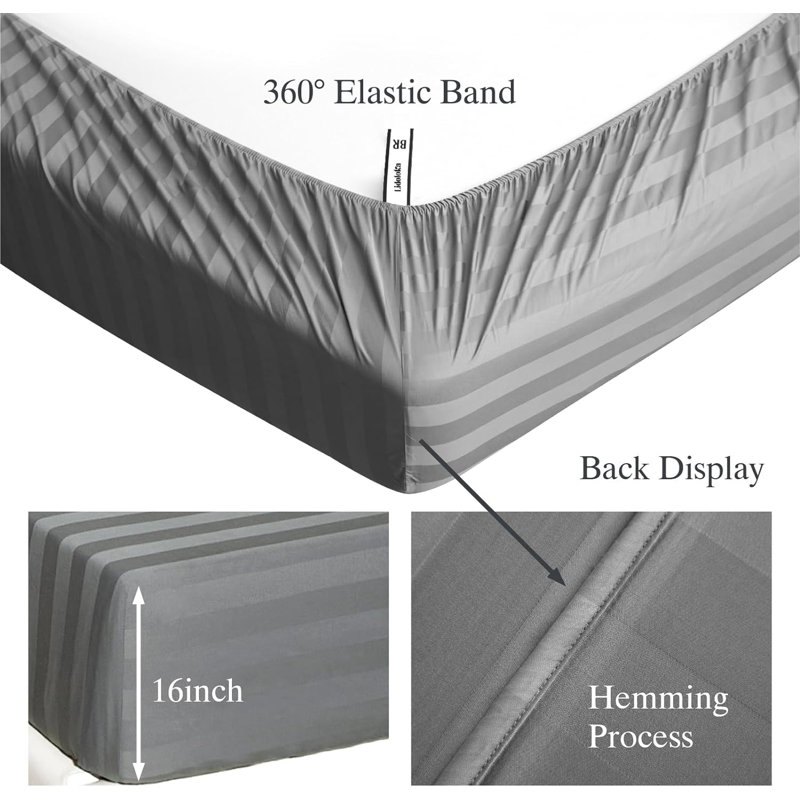 Cooling Silky Striped Sheet Set With Corner Straps, 100% Rayon from Bamboo Bed Sheets, King, Gray