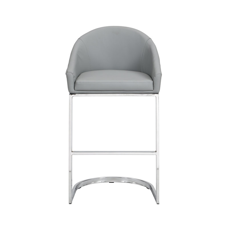 Modern Gray 26-Inch Counter Stool with Sculptural Chrome Frame and Built-In Footrest, Gray