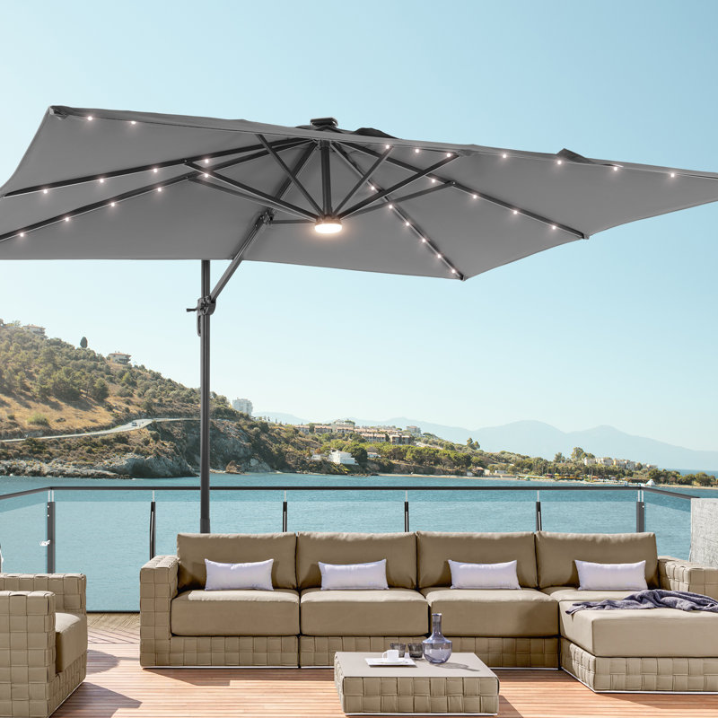 Ronnett 120'' x 96'' Rectangular Lighted Cantilever Umbrella, Gray
