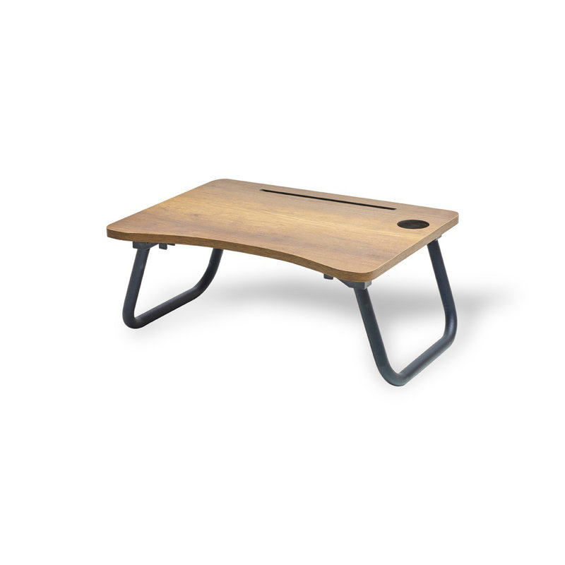 Bureau pour ordinateur portable polyvalent, noyer et noir, 23,6 po x 17,7 po x 17,7 po | 100% panneau de fibres à densité moyenne avec pieds robustes en métal | Assemblé pour une utilisation immédiate, parfait pour le bureau personnel et les espaces 