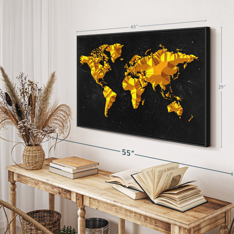 " Gold Abstract World Map Canvas Print ", 29" H x 43" W