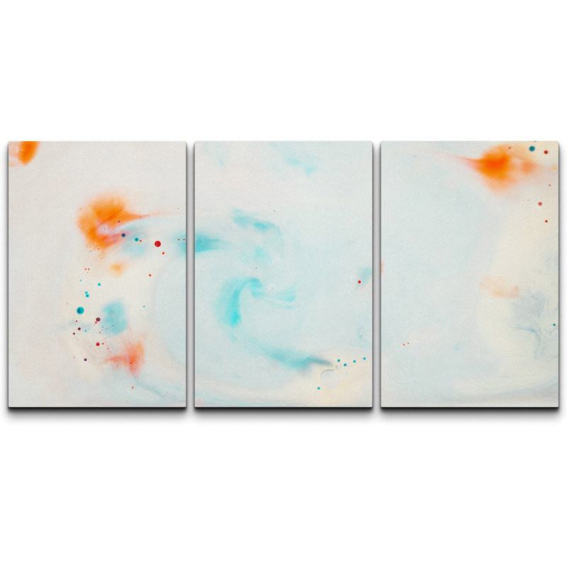 Orange et bleu, peinture à l'aquarelle goutte à goutte, formes abstraites, illustrations, art moderne, H 24 po x l 48 po