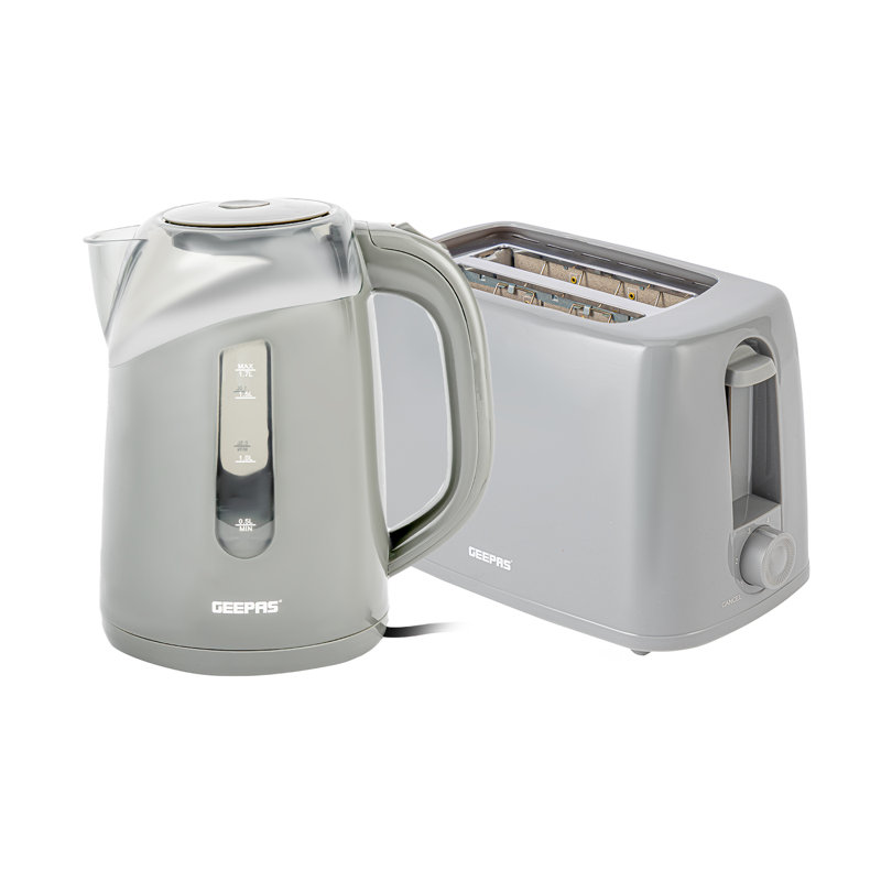 GEEPAS 650W 2 Slice Bread Toaster & 2200W Illuminating Electric Kettle Combo Set - 1.7L Cordless Jug Kettle for Hot Water Tea, Toaster with 6 Level Browning Control, Cancel - 2 Year Warranty