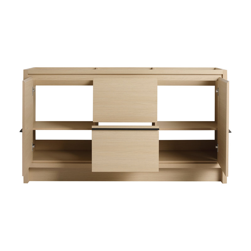 Base de meuble-lavabo double 60 po avec 2 portes, 2 tiroirs et 2 tablettes