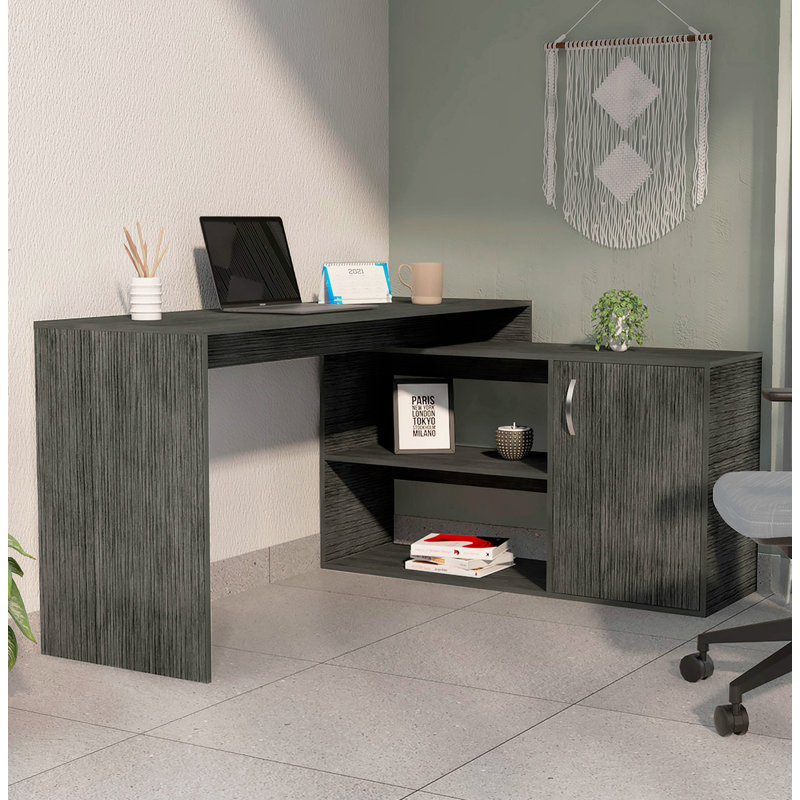 59.61'' W L Shaped Desk, Computer Desk, Home Office Desk With Storage, Gray