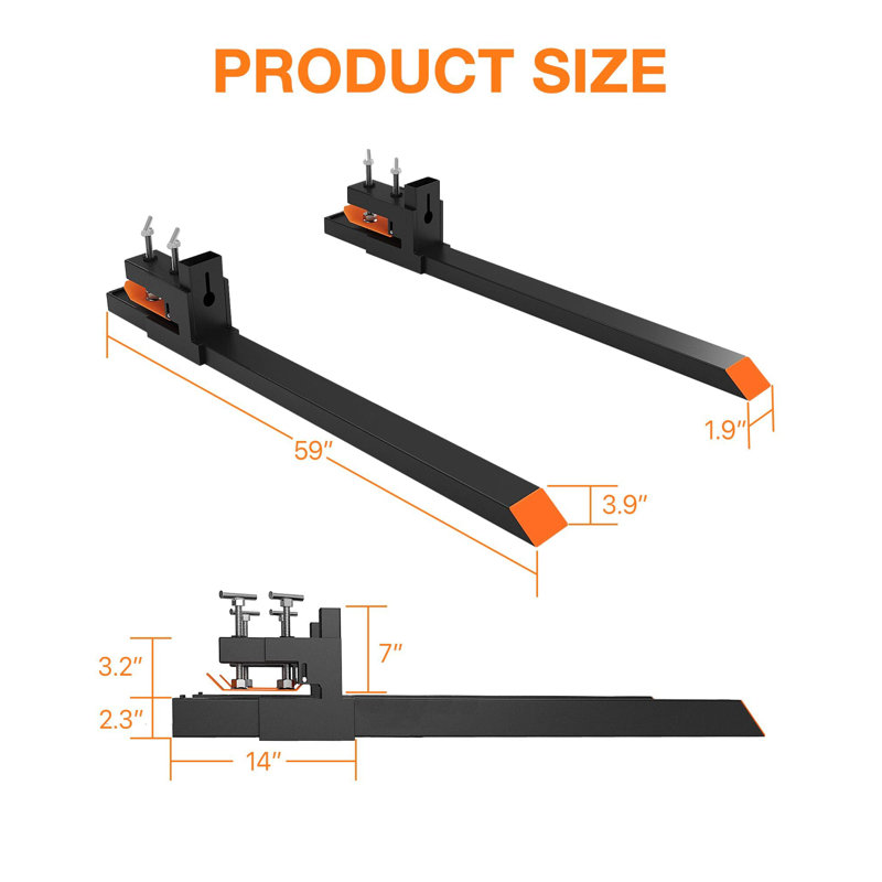 60"Clamp On Pallet Forks, Heavy Duty 4000Lbs Capacity For Hauling Timbers, Haystacks And Any Heavy Objects