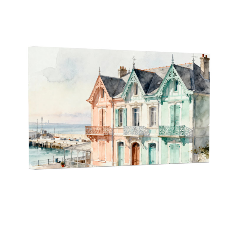 «Scenic & Cityscapes Coastal Villa», reproduction d'art à l'aquarelle, H 16 po x l 24 po