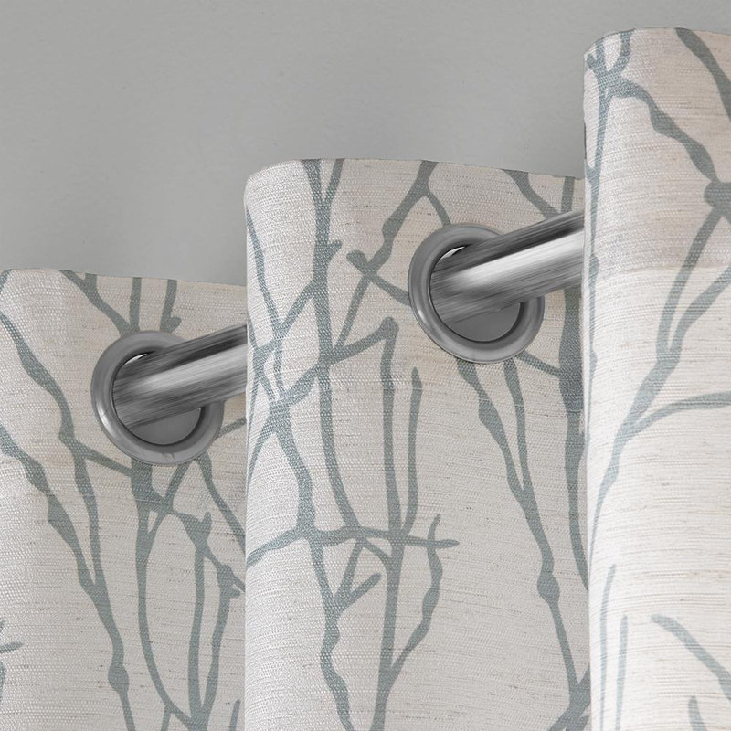 Bellicent Floral Semi-Sheer Grommet Curtain Panels, 54" W x 96" L, Sea Foam