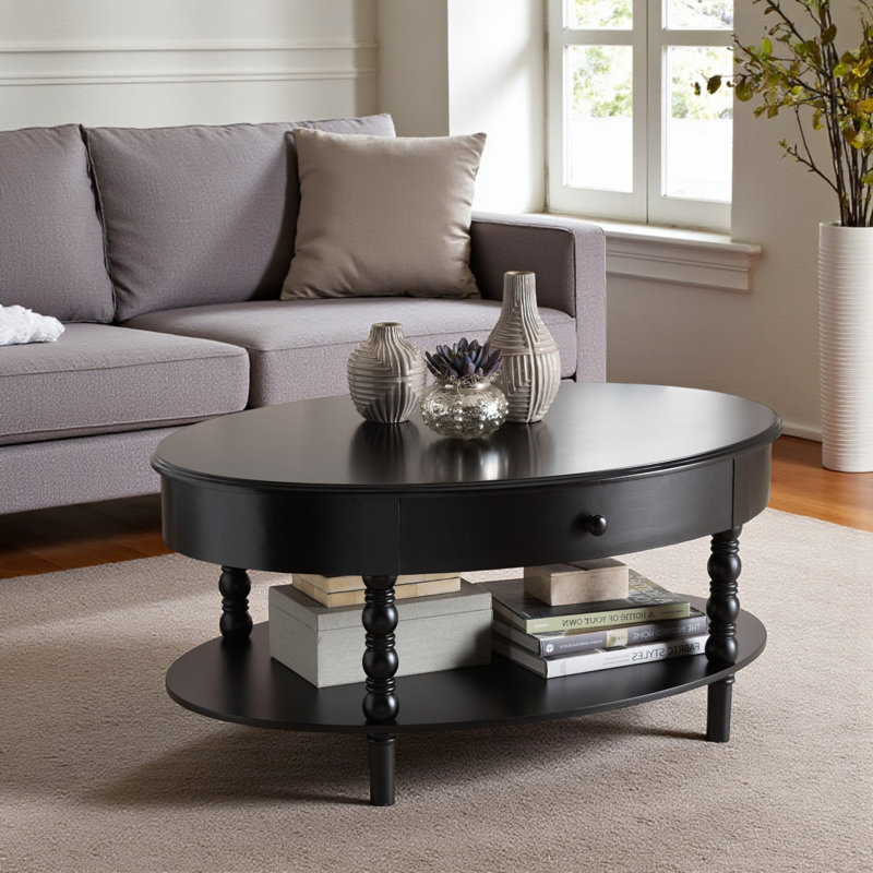 Table basse noire à 1 tiroir et 1 tablette ouverte avec pieds fuselés Altha, H 18,26 po x l 39,17 po x P 26,59 po