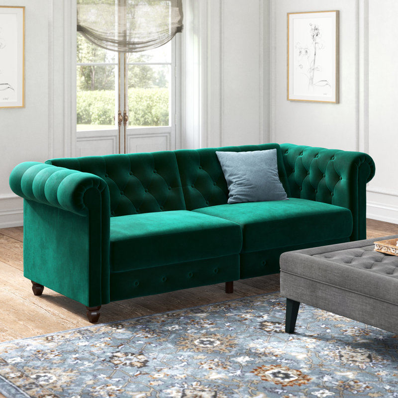 Dimmitt 3 Seater Velvet Sofa, Green Velvet