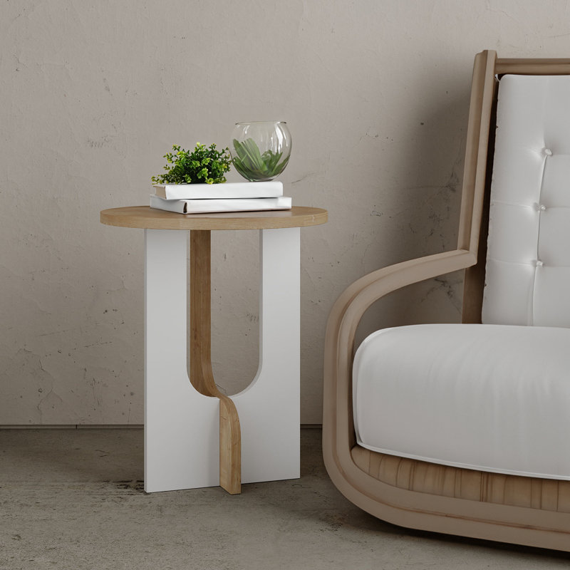 Modern Side Table, White & Oak, 15.7 x 18.5 x 15.7 inches | 100% Melamine Coated Particle Board, Thickness: 0.7 inches | Sturdy Design with 33 lbs Weight Capacity | Ideal for Living Room or Bedroom, Stylish & Functional