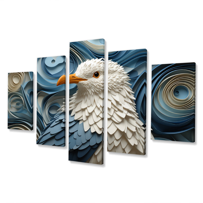 Mouette Coastal Guardian géométrique II - animaux, art mural salon - 5 panneaux