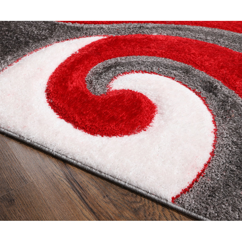 Tapis rouge / gris / rose Allwein, Rectangle 2 pi 1 po x 3 pi 3 po