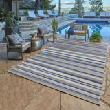 Fosel Muxia Gray/Navy Modern Micro Striped Hi-Low Flatweave Indoor/Outdoor Area Rug