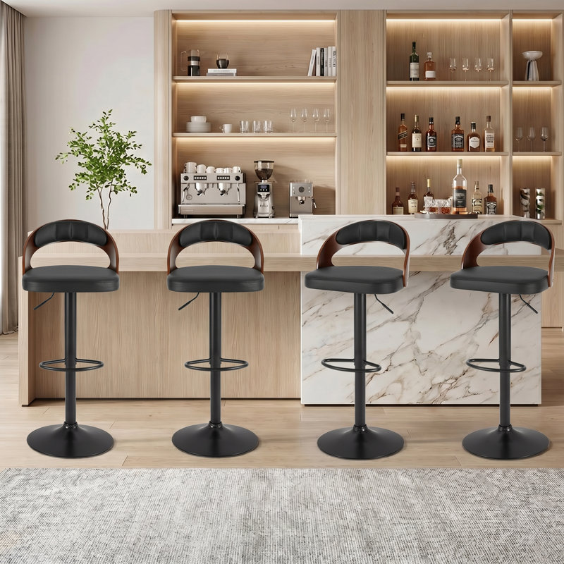 Ensemble de 4 tabourets de bar pivotants en cuir synthétique à hauteur réglable George, Noir