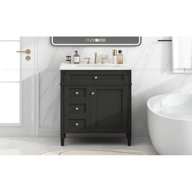 Modern Bathroom Storage Cabinet with Top Sink and a Tip-out Drawer