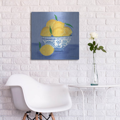 Art mural luxueux en métal «Lemon Still Life» par Farida Zaman, 24 po x 24 po