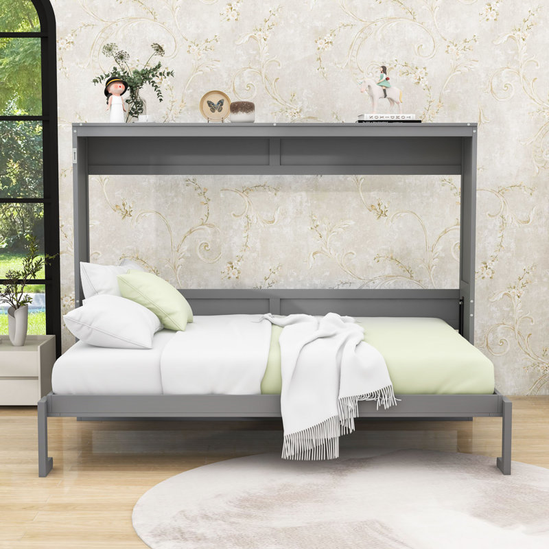 Armoire murale Murphy avec lattes et pieds, Gris, Double