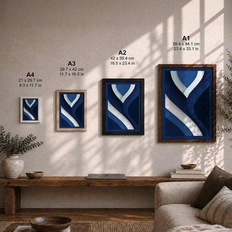 Flowing Blue Ribbon Minimalist - Print, A1 - 84.1 x 59.4 cm, Oak