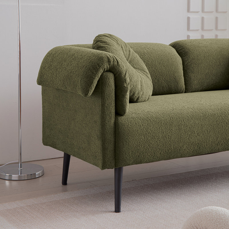 Canapé moderne en laine d'agneau de 68,5 po avec coussins décoratifs pour petits espaces Modern, Émeraude