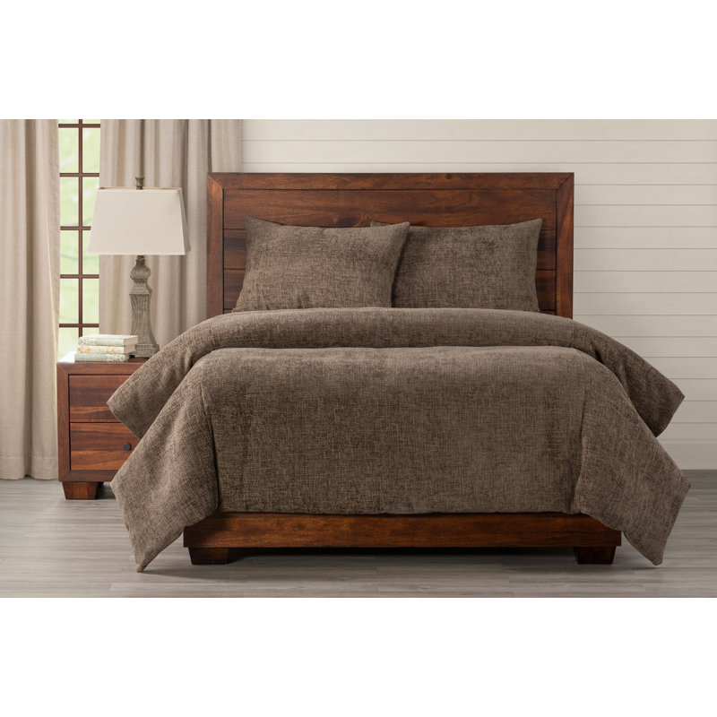 Driftwood Brown Chenille Duvet Cover & Insert, Queen Duvet Cover + 2 Queen Shams