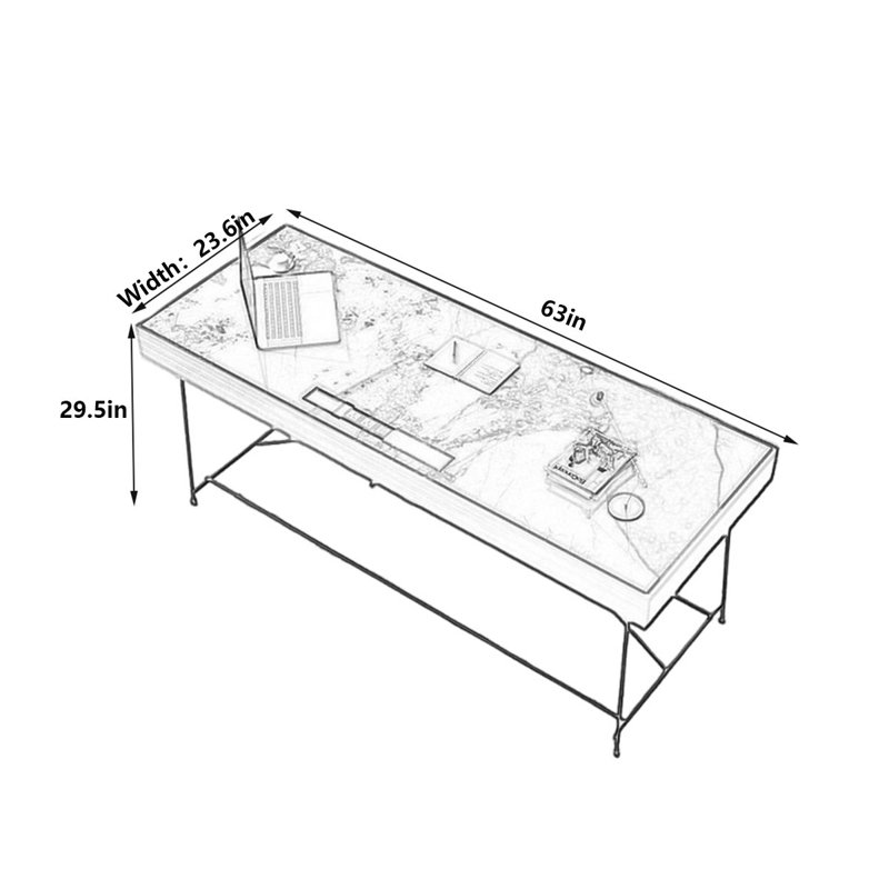 Luxury Smoked Oak & Slate Office Desk, 29.5" H x 63" W x 23.6" D