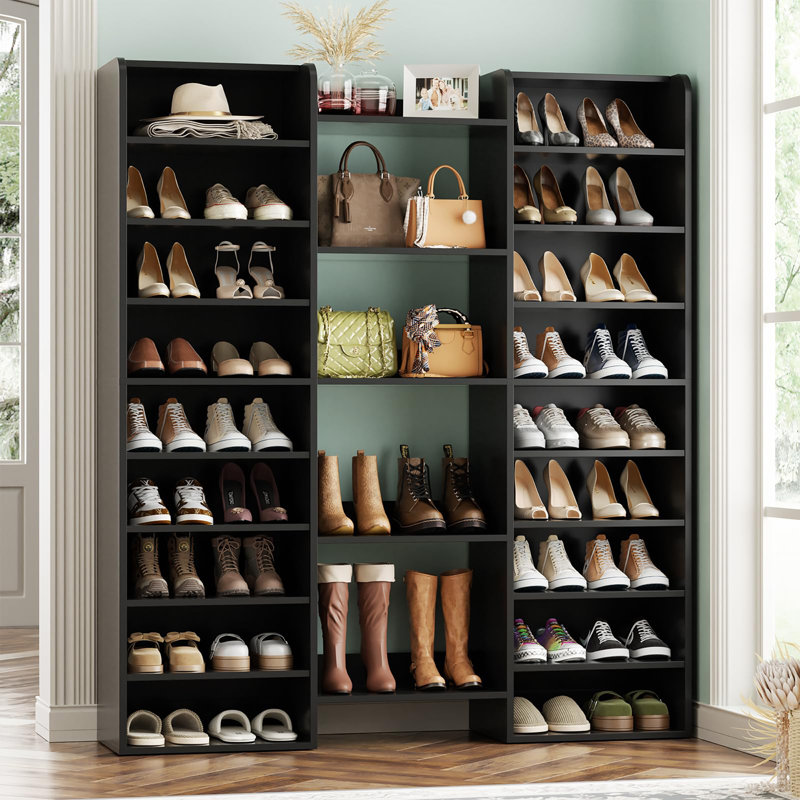 14-Tier Wood Shoe Storage Cabinet, Freestanding Organizer with 22 Open Cubbies for Entryway, Front Door, Hallway, Bedroom & Living Room