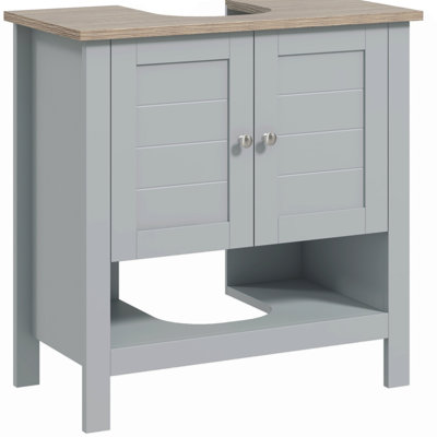 Kleankin Pedestal Sink Storage Cabinet, Under Sink Cabinet, Bathroom Vanity Cabinet With Adjustable Shelf And Open Bottom Shelf,