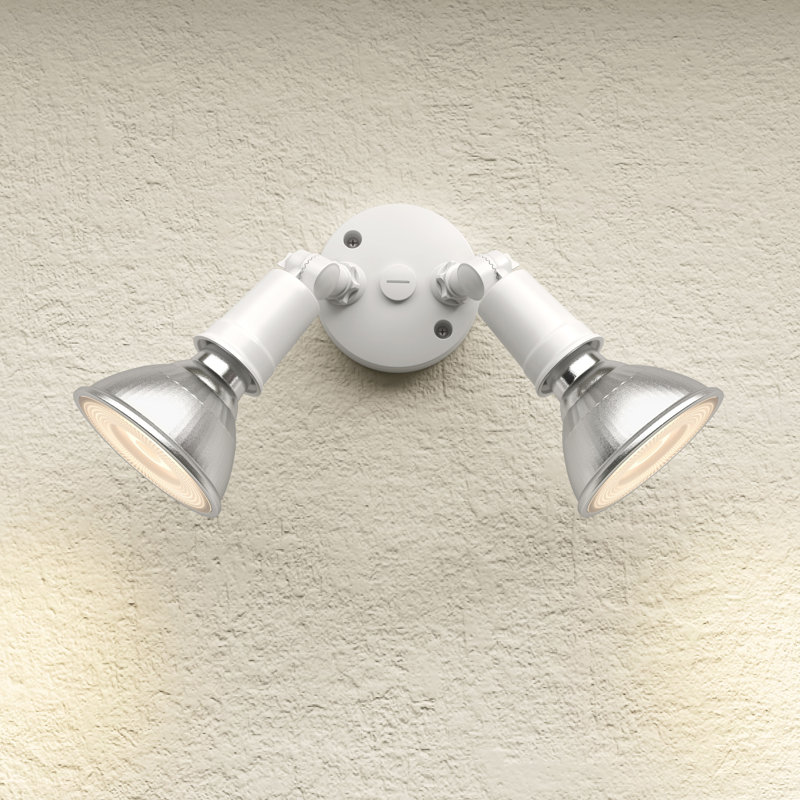 2 - Head Hardwired Outdoor Security Flood Light, Matte White