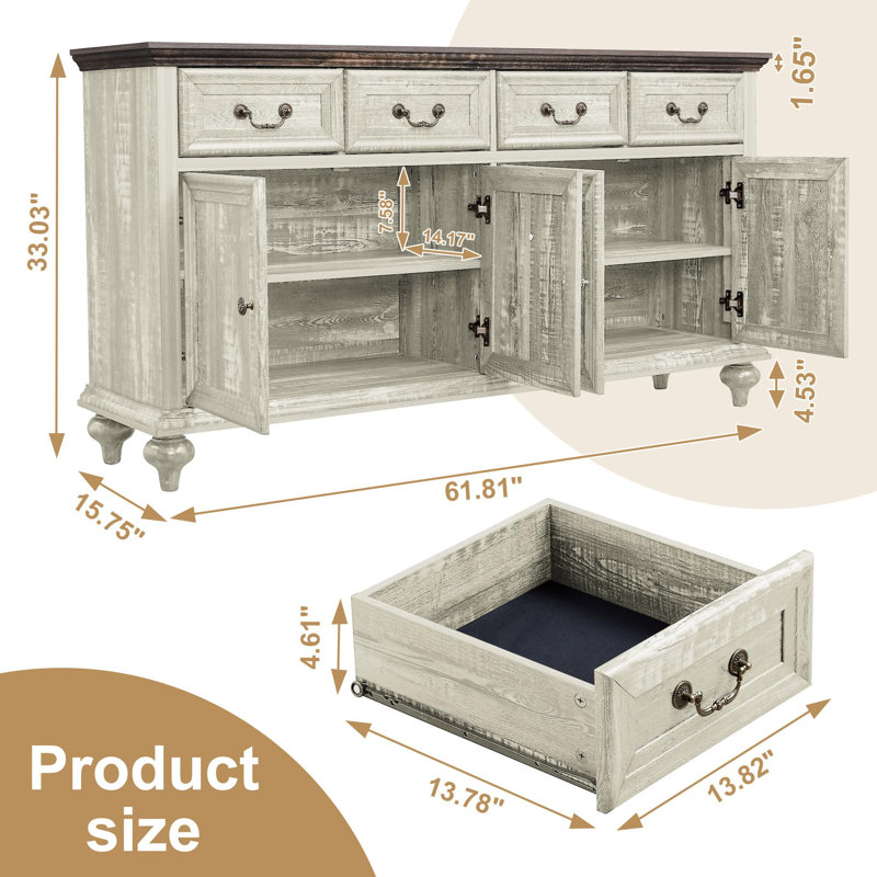 Buffet de 61,81 po Classic Classic, Light Oak Grey