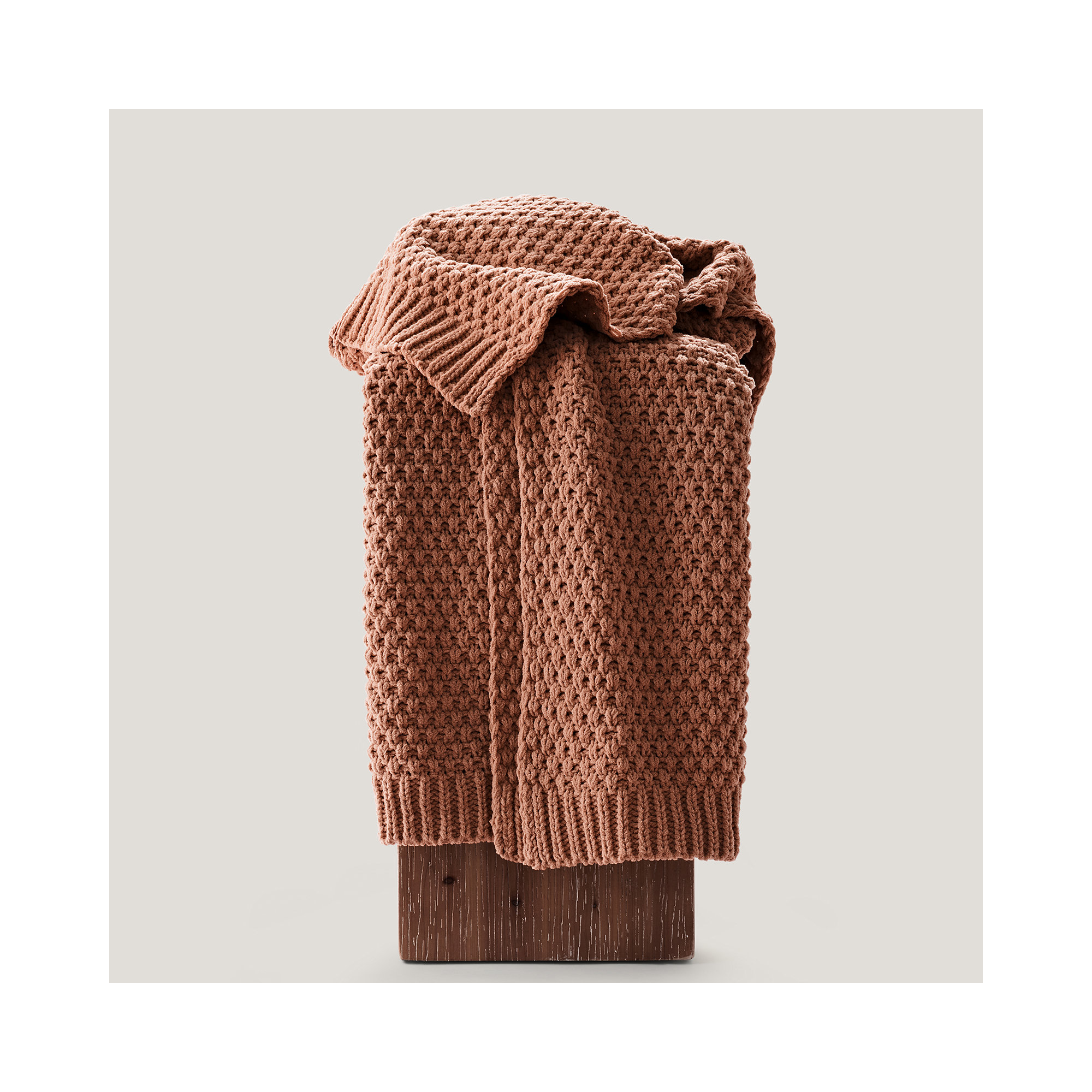 Chunky Chenille Knit Throw Blanket, 60" L x 50" W, Terracotta Clay